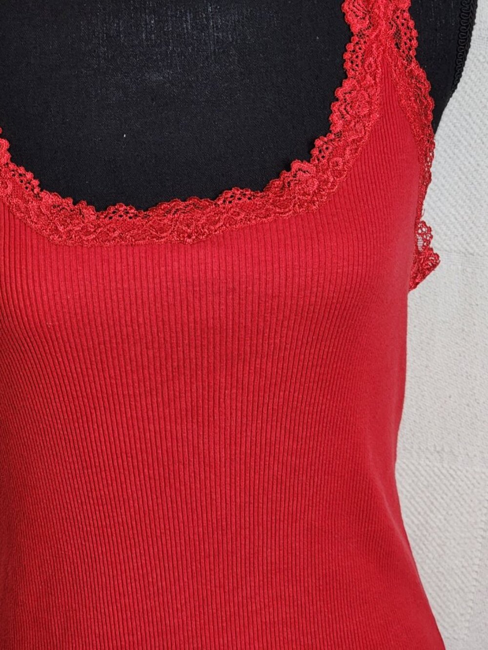 Chico's Red Ribbed Cotton Span Lace Neckline Straps Tank Top Chico Sz 3 US XL 16 - Picture 6 of 16